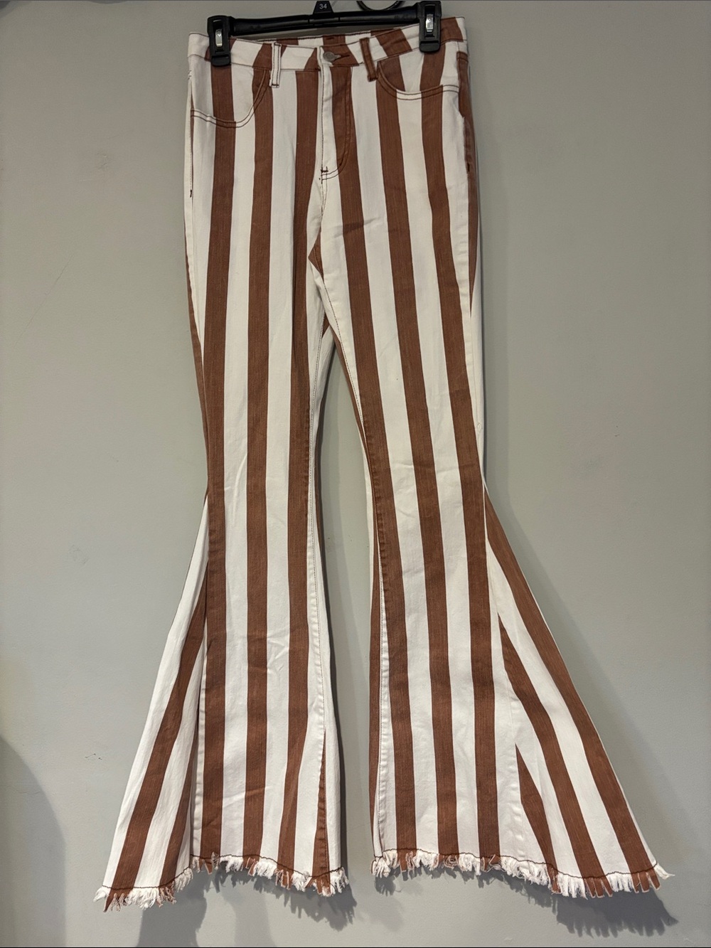 High-Rise Brown & White Striped Flare Jeans